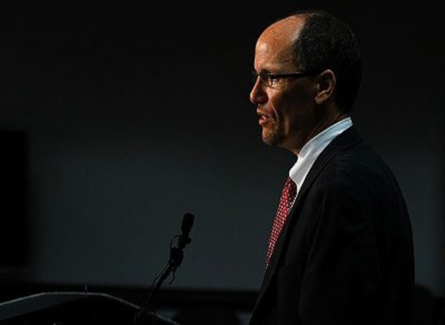 Assistant Attorney General for Civil Rights Division of the Department of Justice Thomas Perez speaks during a news conference in Phoenix