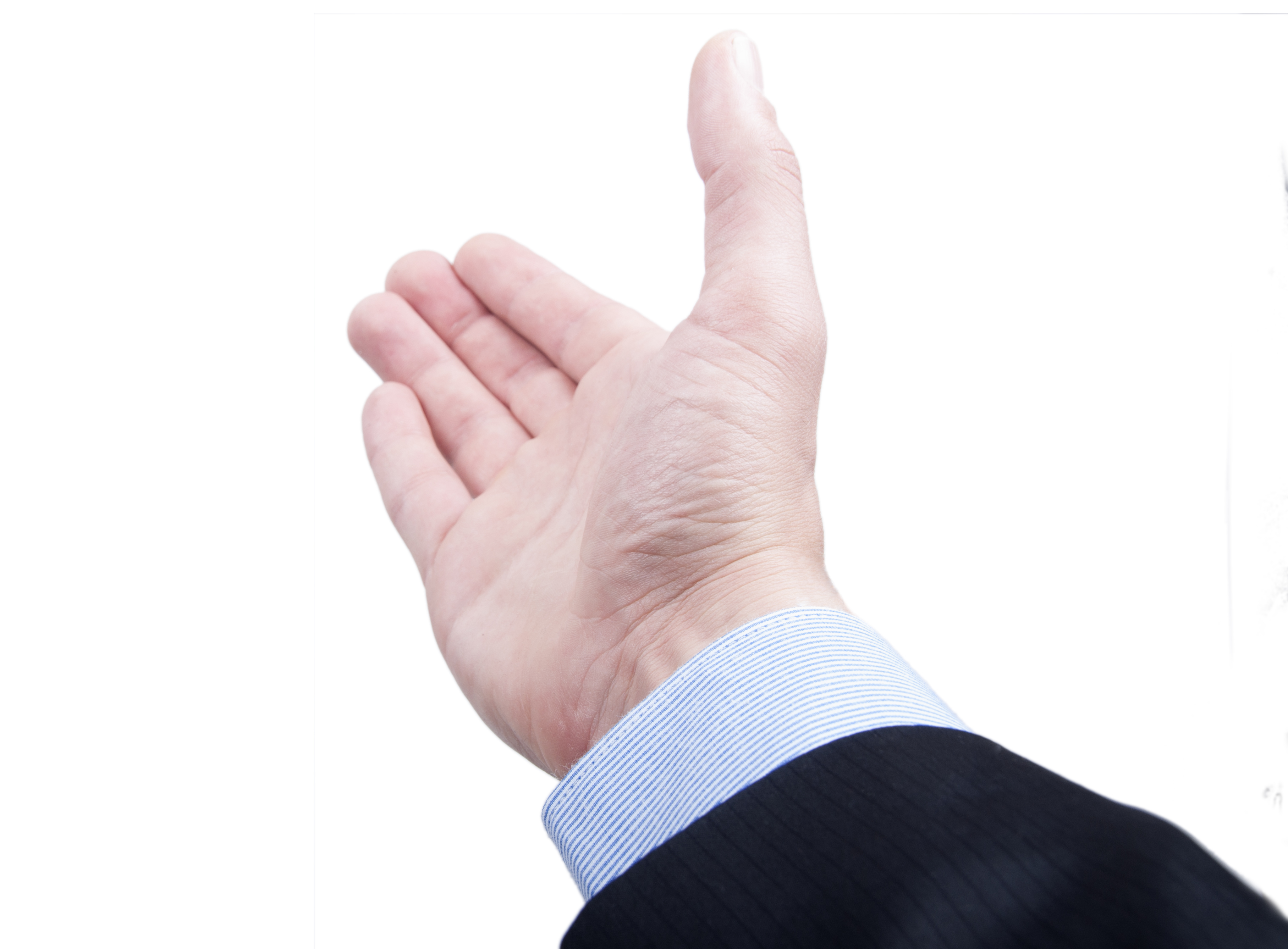 mans hand in the black suit isolated  on white background