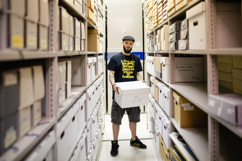 Curator Ben Ortiz in the archives at Cornell University (2018, photo by Allison Usavage).